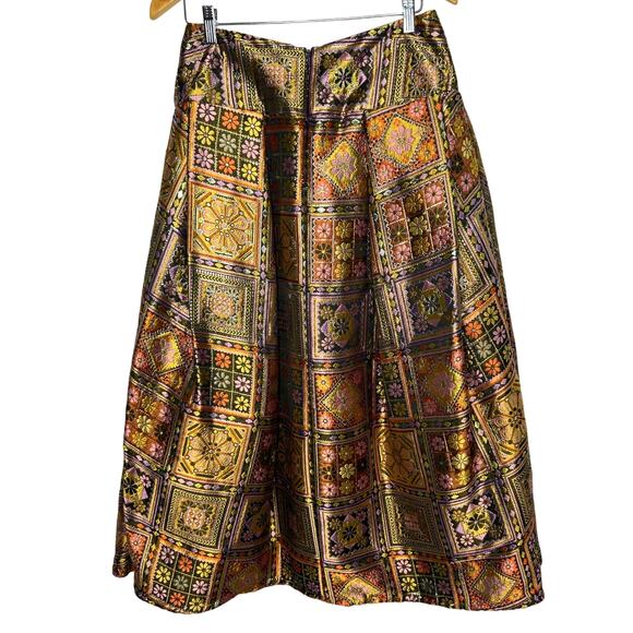 Bill Blass Vintage Metallic Taffeta Patchwork Midi Skirt – Size 4 - Picture 7 of 12